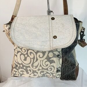Myra Bag Factual Upcycled Canvas & Cowhide Messenger Bag S-1487